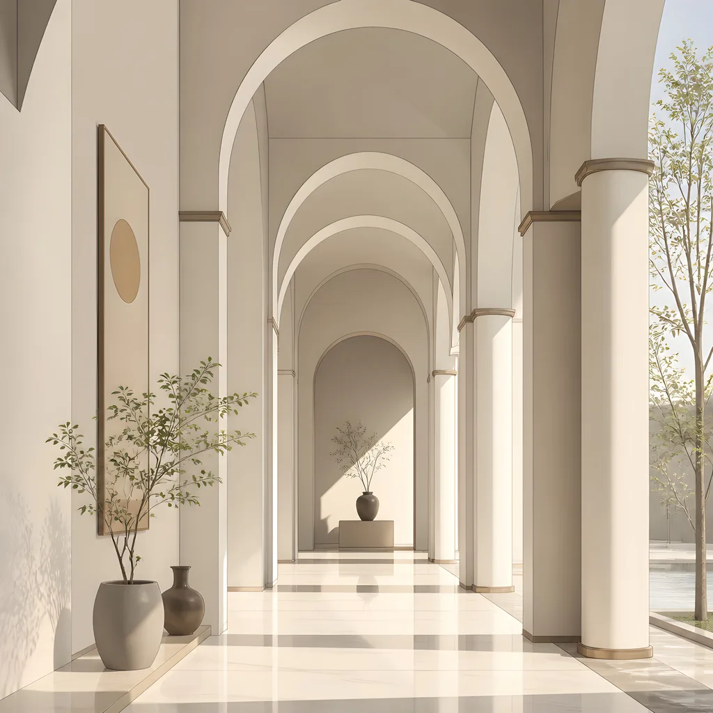 Sun-drenched cloister with arched colonnade — Architecture