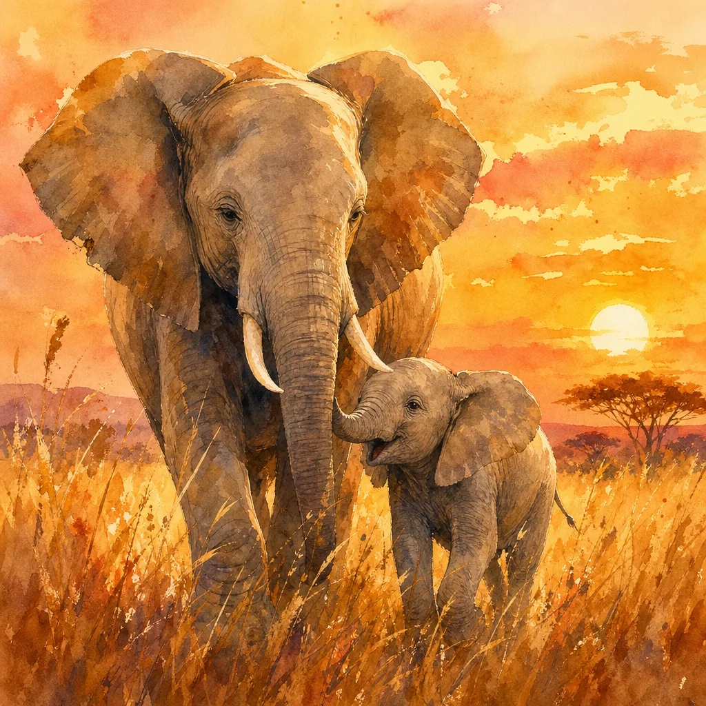 Elephant Family — Watercolor