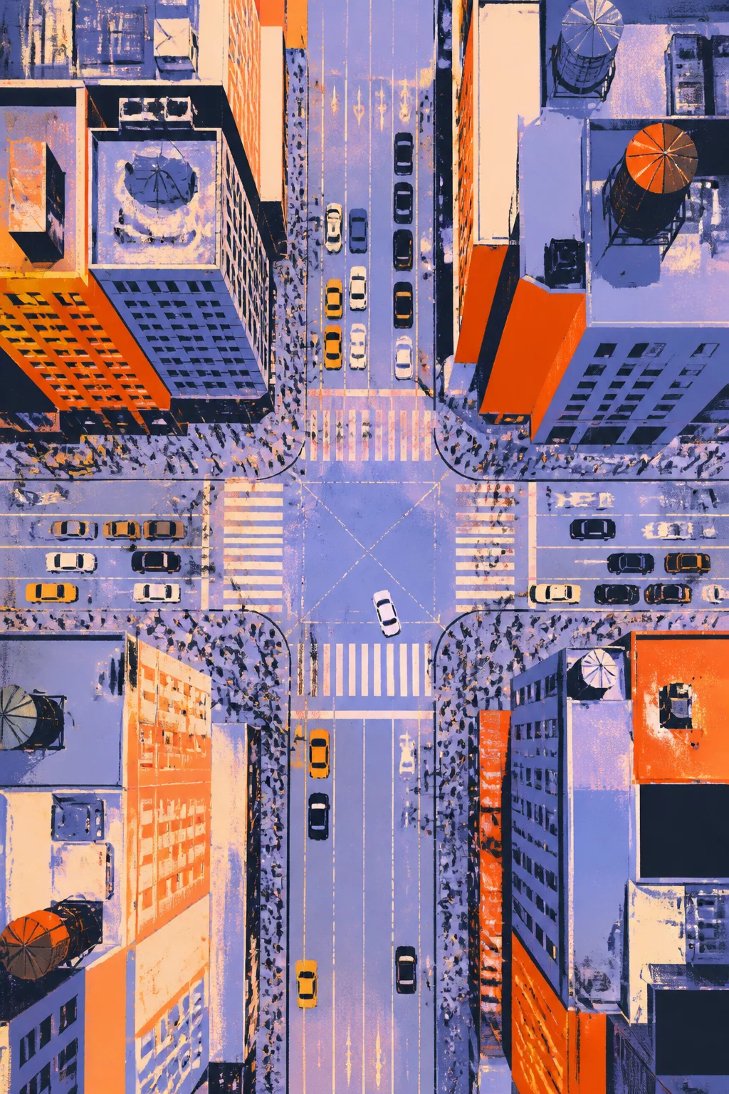 NYC city grid overhead — graphic aerial print